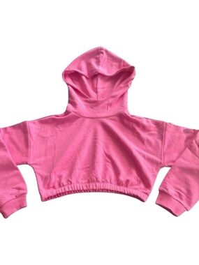 Naked Wardrobe Pink Cropped Hoodie Sweatshirt Size M Elastic Hem